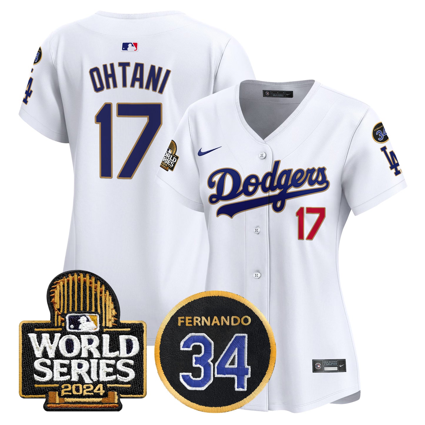 Women's Dodgers Fernando Memorial & 2024 World Series Patch Vapor Premier Limited Jersey - All Stitched