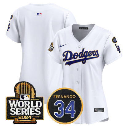 Women's Dodgers Fernando Memorial & 2024 World Series Patch Vapor Premier Limited Jersey - All Stitched