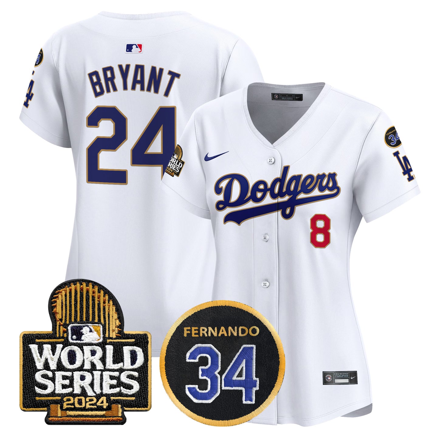 Women's Dodgers Fernando Memorial & 2024 World Series Patch Vapor Premier Limited Jersey - All Stitched