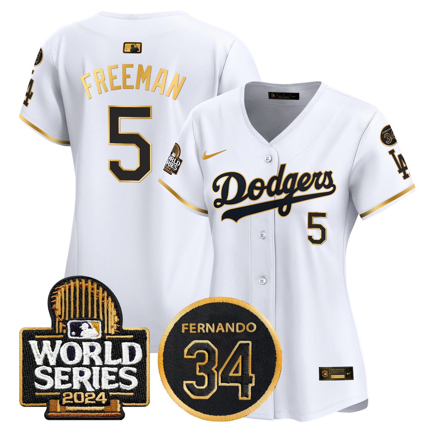 Women's Dodgers Fernando Memorial & 2024 World Series Patch Vapor Premier Limited Jersey - All Stitched