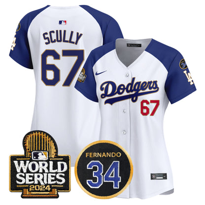 Women's Dodgers Fernando Memorial & 2024 World Series Patch Vapor Premier Limited Jersey - All Stitched