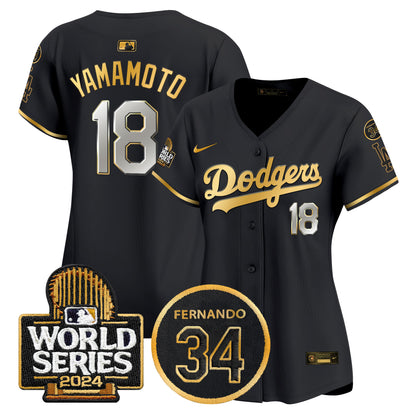 Women's Dodgers Fernando Memorial & 2024 World Series Patch Vapor Premier Limited Jersey - All Stitched