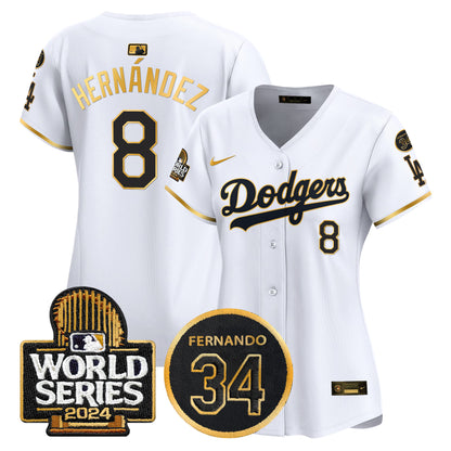 Women's Dodgers Fernando Memorial & 2024 World Series Patch Vapor Premier Limited Jersey - All Stitched