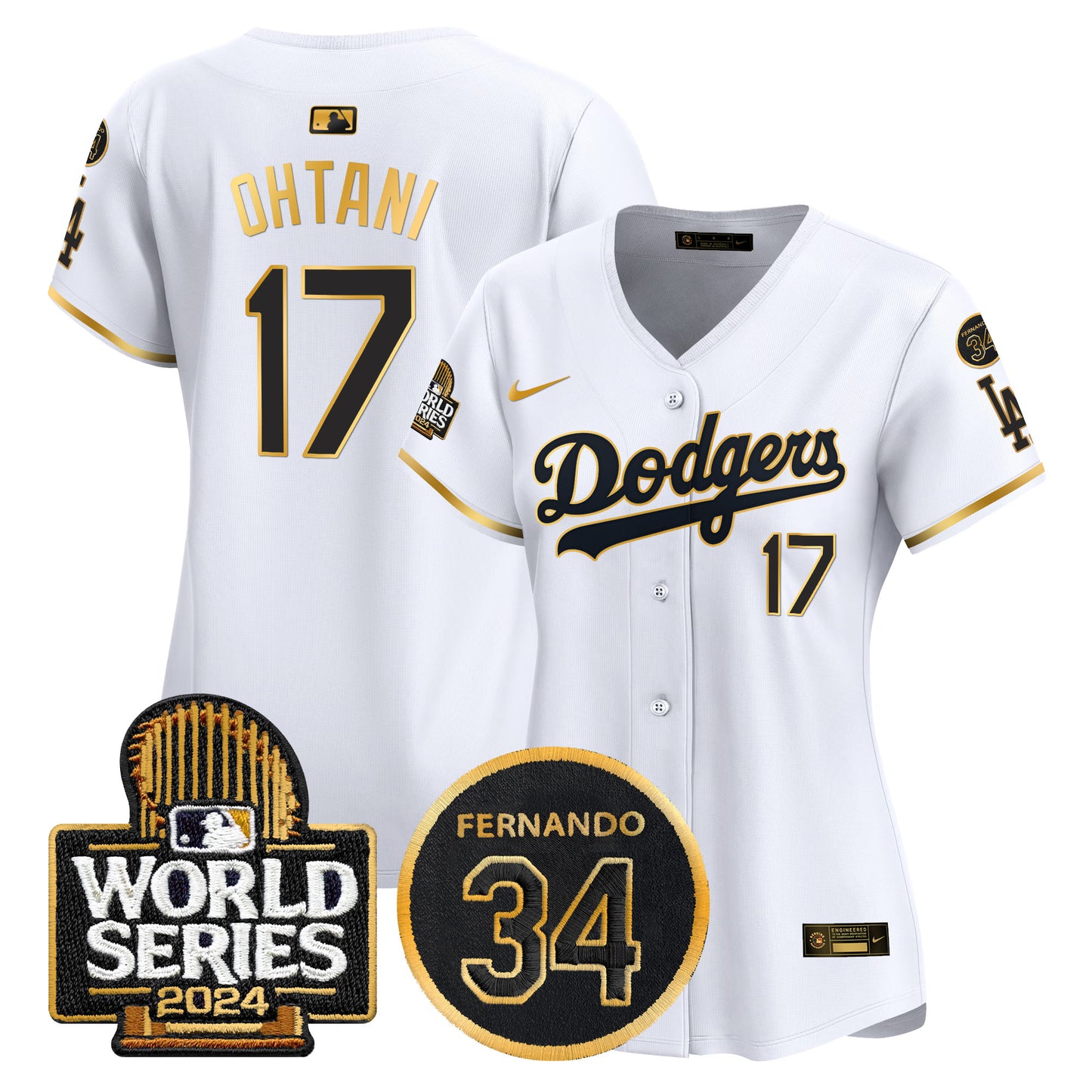 Women's Dodgers Fernando Memorial & 2024 World Series Patch Vapor Premier Limited Jersey - All Stitched