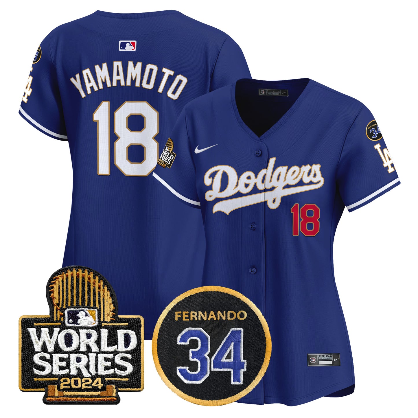 Women's Dodgers Fernando Memorial & 2024 World Series Patch Vapor Premier Limited Jersey - All Stitched