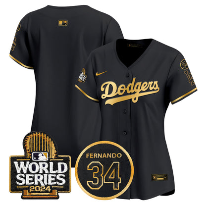 Women's Dodgers Fernando Memorial & 2024 World Series Patch Vapor Premier Limited Jersey - All Stitched