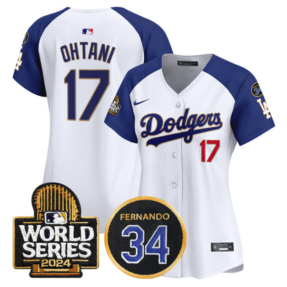 Women's Dodgers Fernando Memorial & 2024 World Series Patch Vapor Premier Limited Jersey - All Stitched