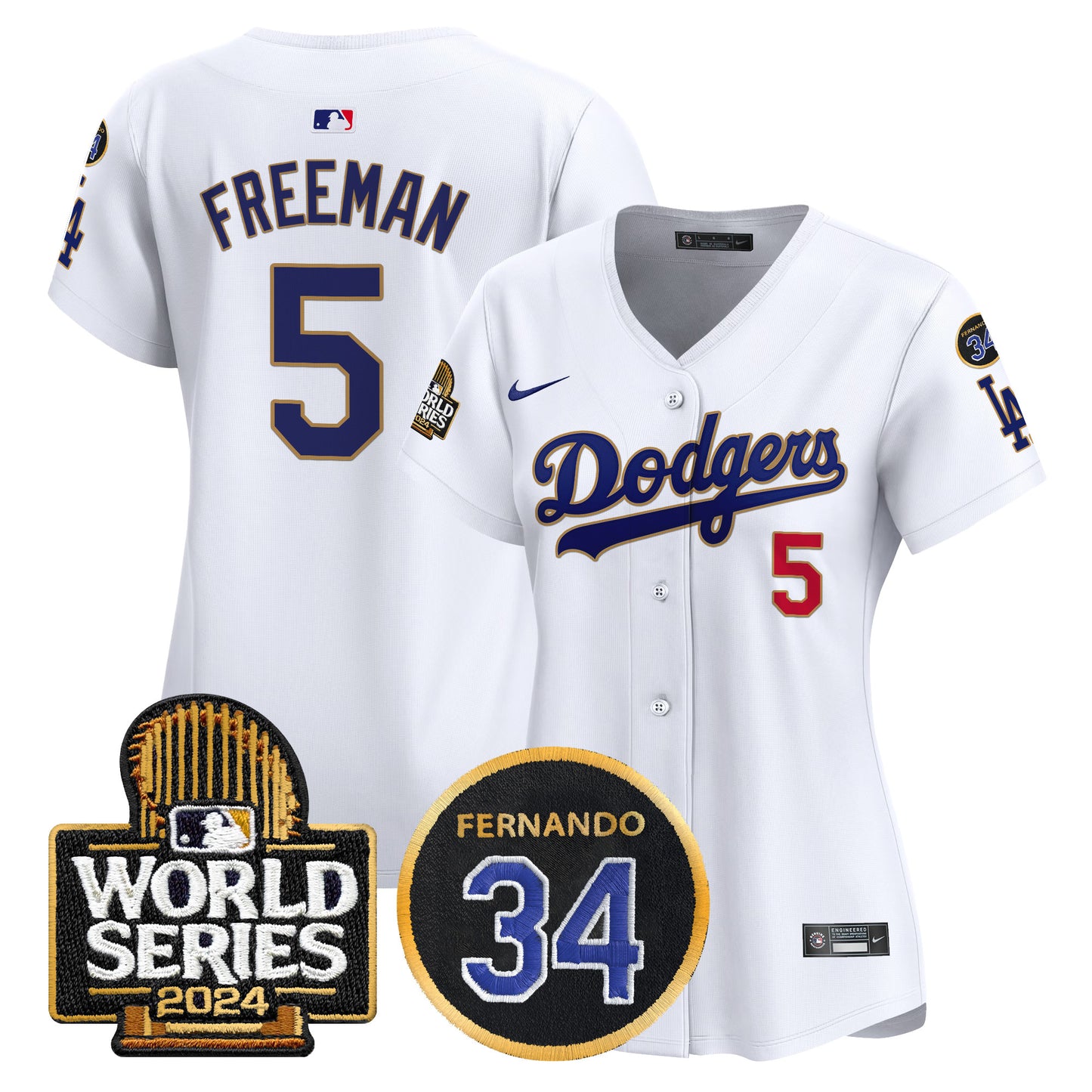 Women's Dodgers Fernando Memorial & 2024 World Series Patch Vapor Premier Limited Jersey - All Stitched