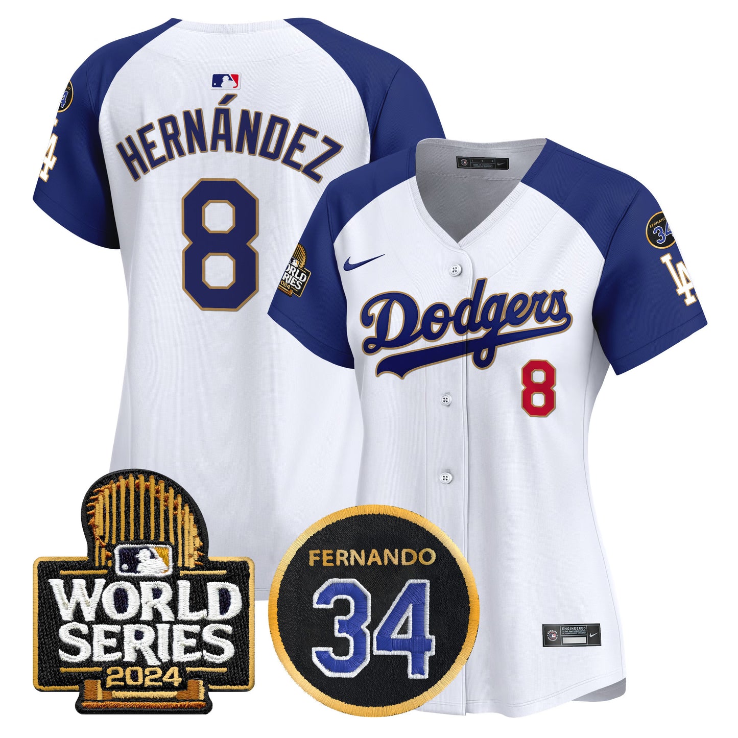 Women's Dodgers Fernando Memorial & 2024 World Series Patch Vapor Premier Limited Jersey - All Stitched