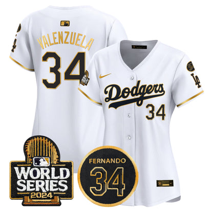 Women's Dodgers Fernando Memorial & 2024 World Series Patch Vapor Premier Limited Jersey - All Stitched