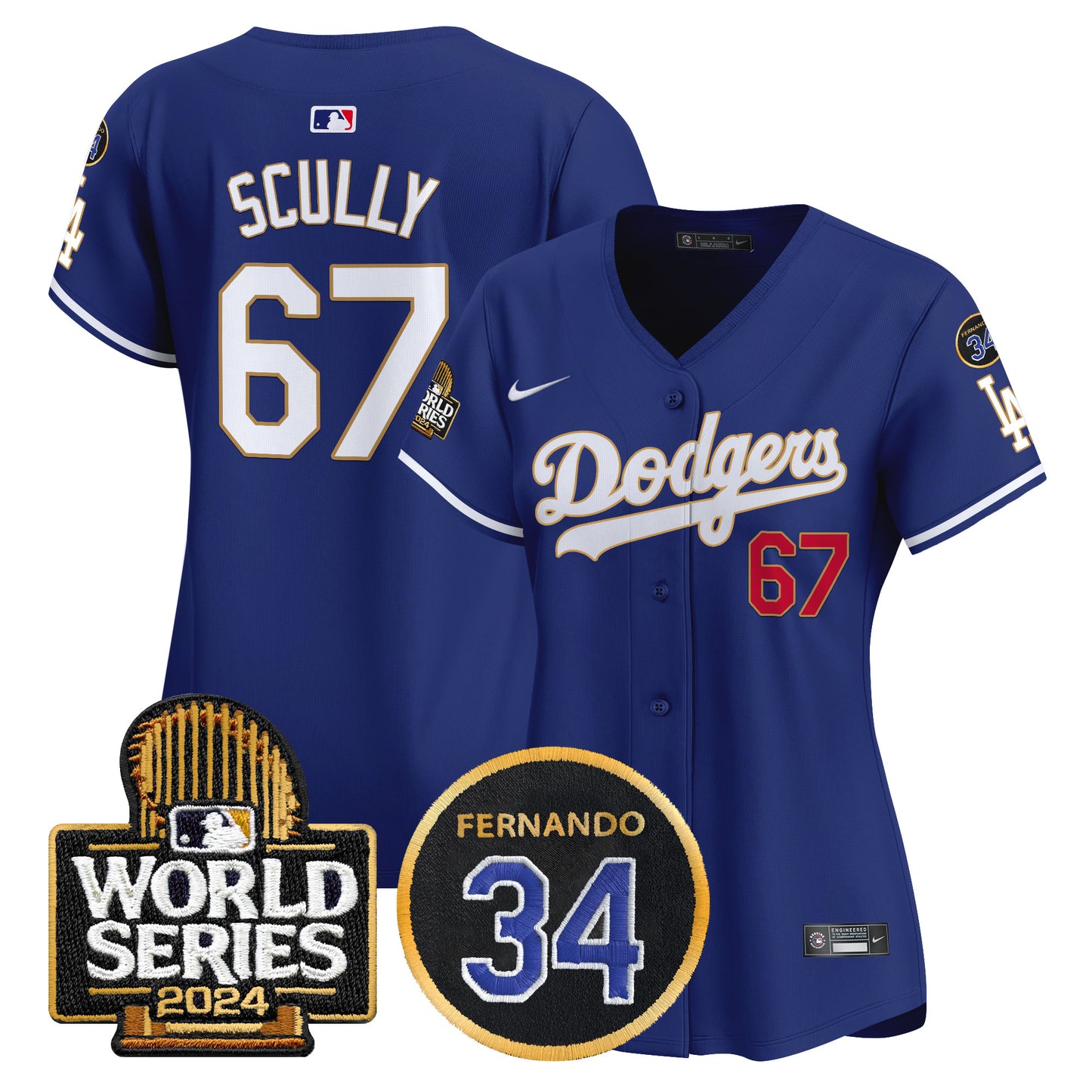 Women's Dodgers Fernando Memorial & 2024 World Series Patch Vapor Premier Limited Jersey - All Stitched