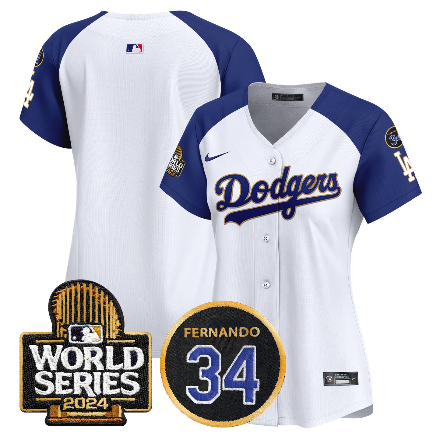 Women's Dodgers Fernando Memorial & 2024 World Series Patch Vapor Premier Limited Jersey - All Stitched