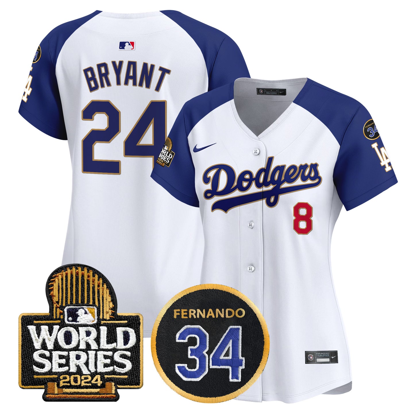 Women's Dodgers Fernando Memorial & 2024 World Series Patch Vapor Premier Limited Jersey - All Stitched