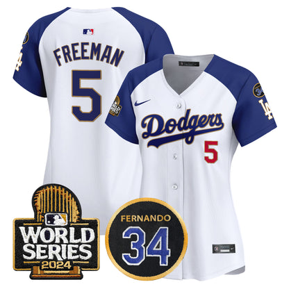 Women's Dodgers Fernando Memorial & 2024 World Series Patch Vapor Premier Limited Jersey - All Stitched