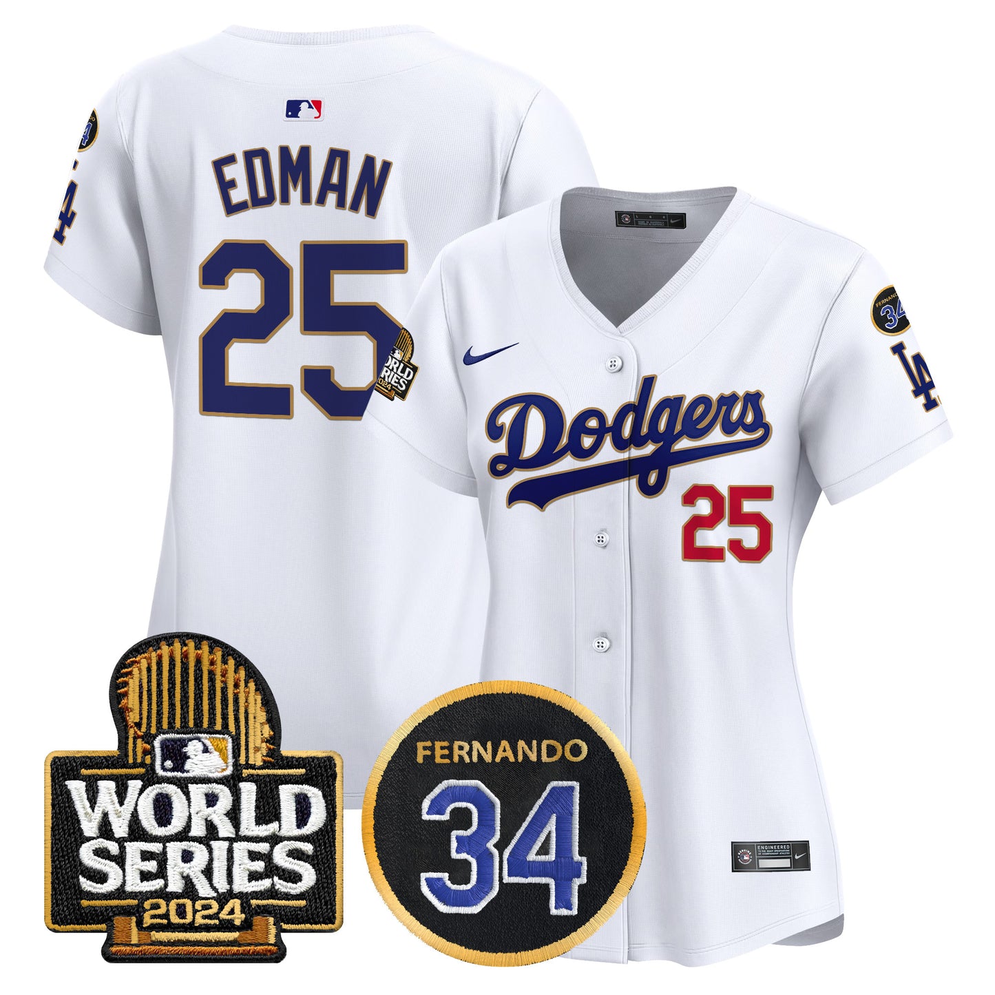 Women's Dodgers Fernando Memorial & 2024 World Series Patch Vapor Premier Limited Jersey - All Stitched