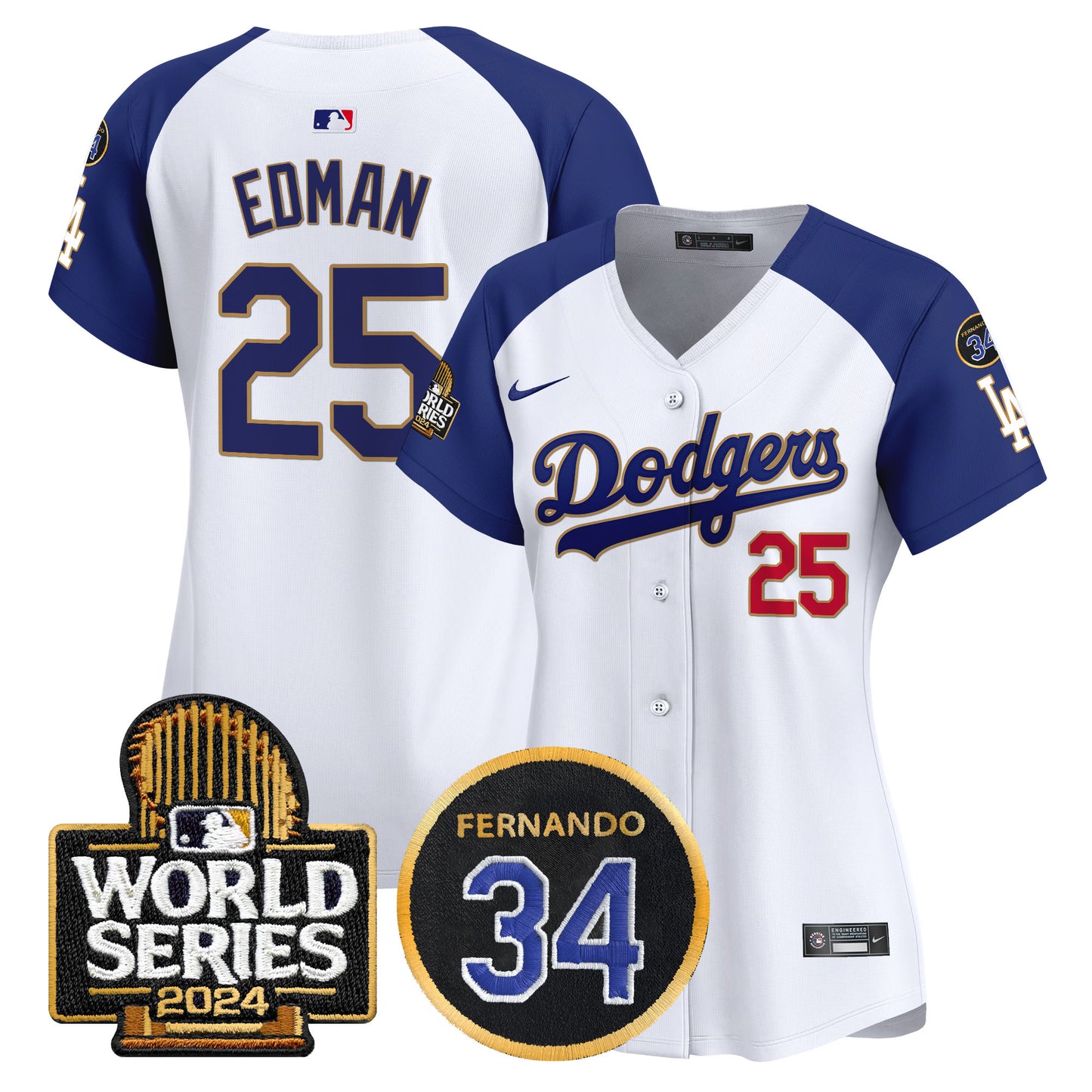 Women's Dodgers Fernando Memorial & 2024 World Series Patch Vapor Premier Limited Jersey - All Stitched