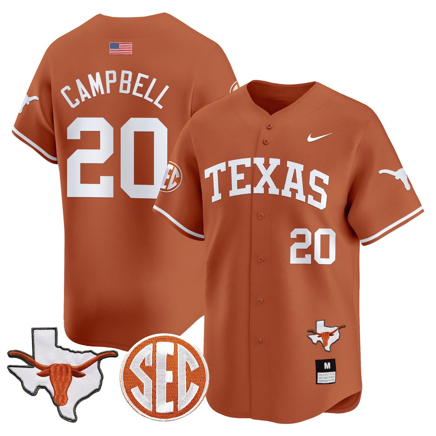 Texas Longhorns 2024 Vapor Premier Baseball Jersey - All Stitched