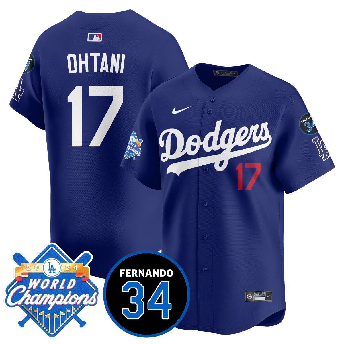 LA Dodgers - World Series Champions 2024/Fernando Valenzuela Memorial Jersey - All Stitched