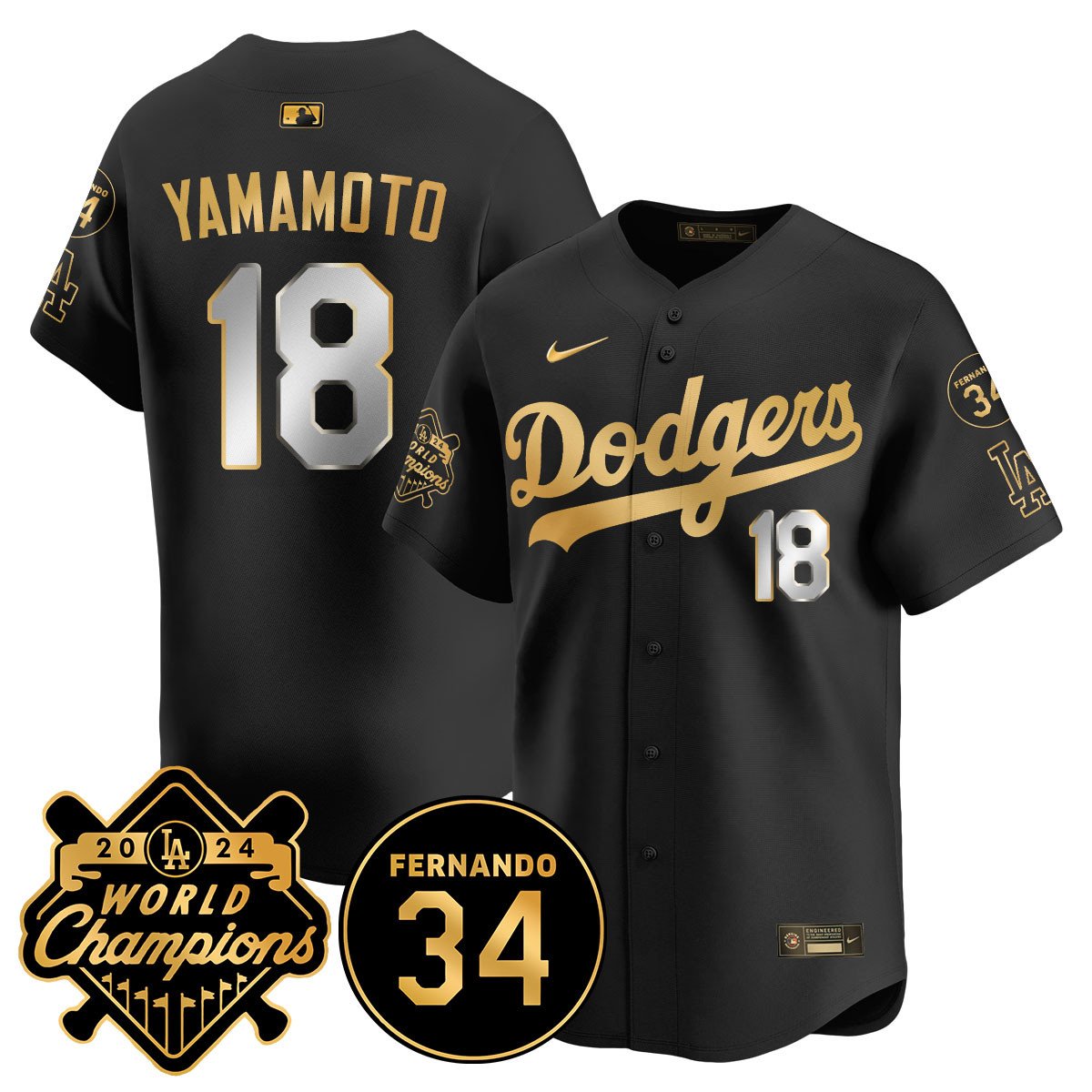 LA Dodgers - World Series Champions 2024/Fernando Valenzuela Memorial Jersey - All Stitched