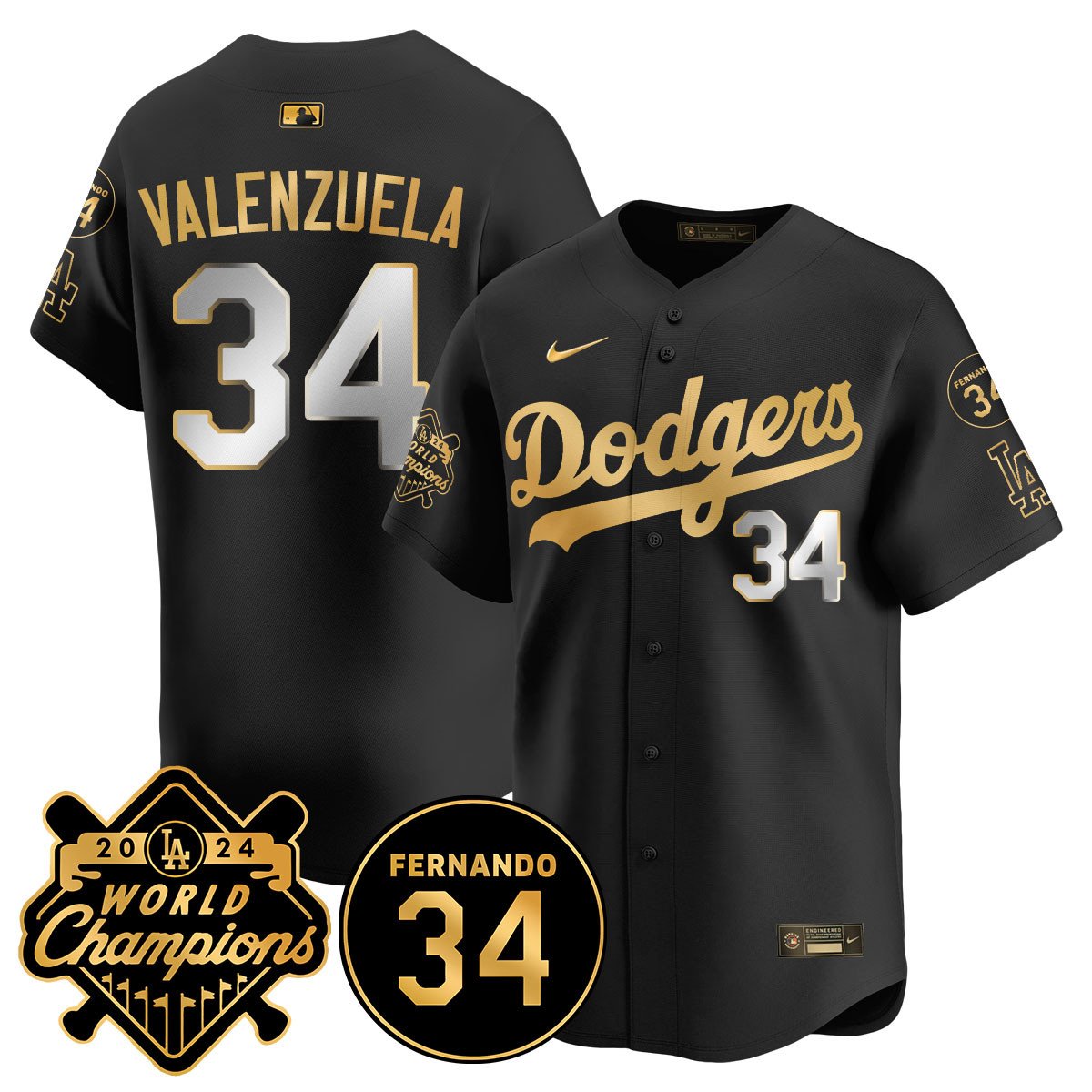 LA Dodgers - World Series Champions 2024/Fernando Valenzuela Memorial Jersey - All Stitched