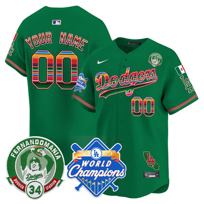 Custom Dodgers Mexico 2024 World Series Champions Patch Jersey - All Stitched