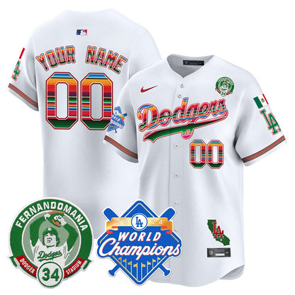 Custom Dodgers Mexico 2024 World Series Champions Patch Jersey - All Stitched