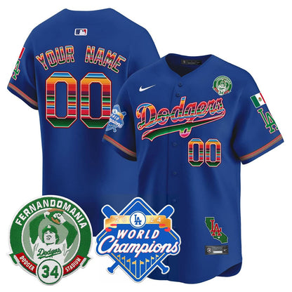 Custom Dodgers Mexico 2024 World Series Champions Patch Jersey - All Stitched