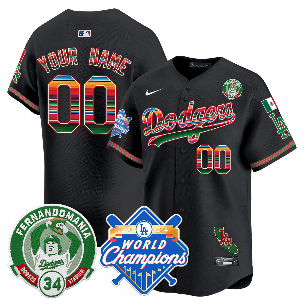 Custom Dodgers Mexico 2024 World Series Champions Patch Jersey - All Stitched