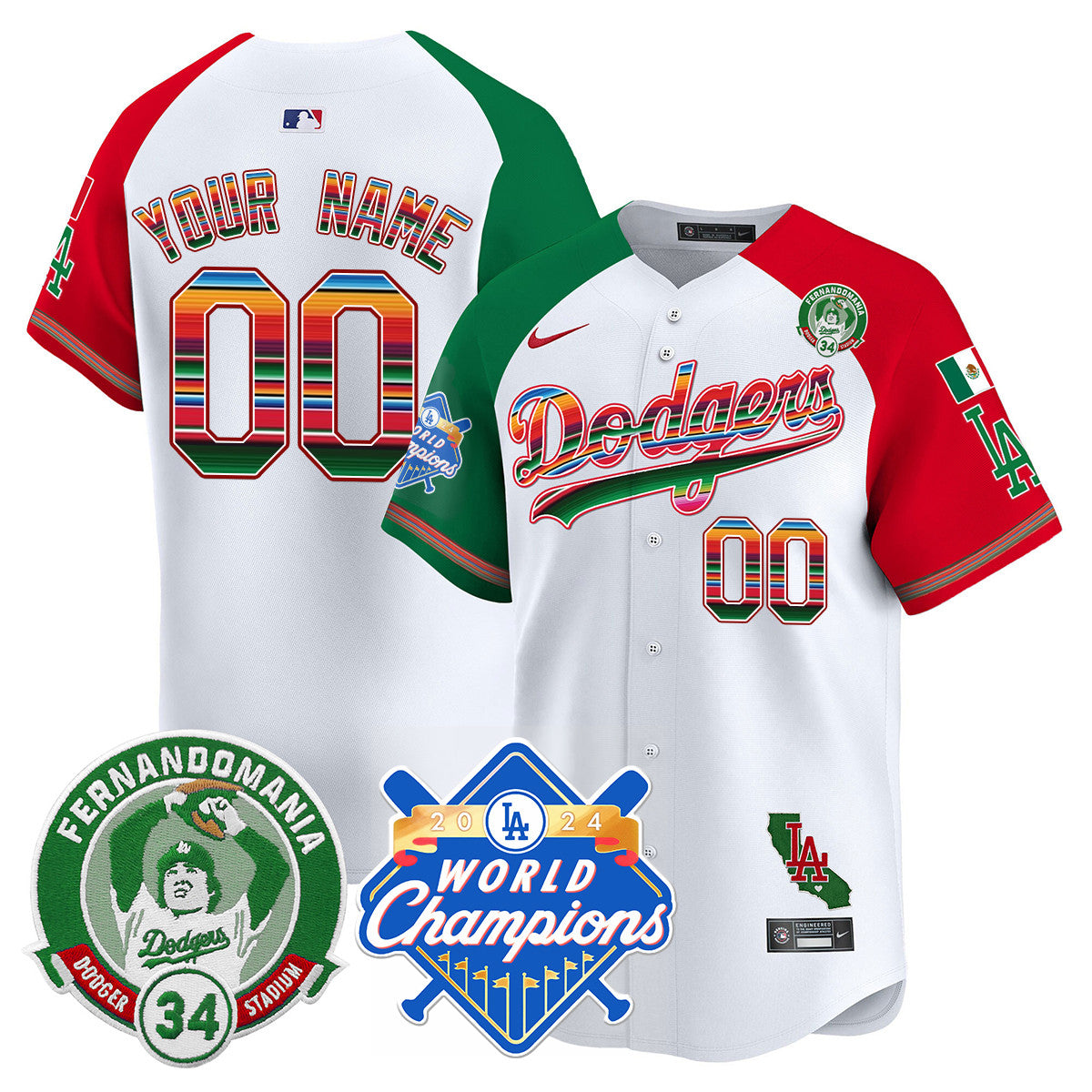 Custom Dodgers Mexico 2024 World Series Champions Patch Jersey - All Stitched