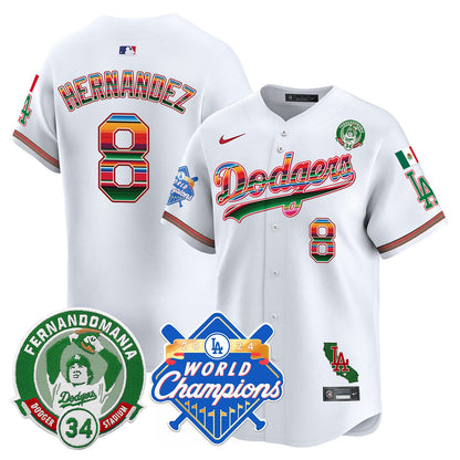 Men's Dodgers Mexico Fernando Memorial & 2024 World Series Champions Patch Jersey - All Stitched