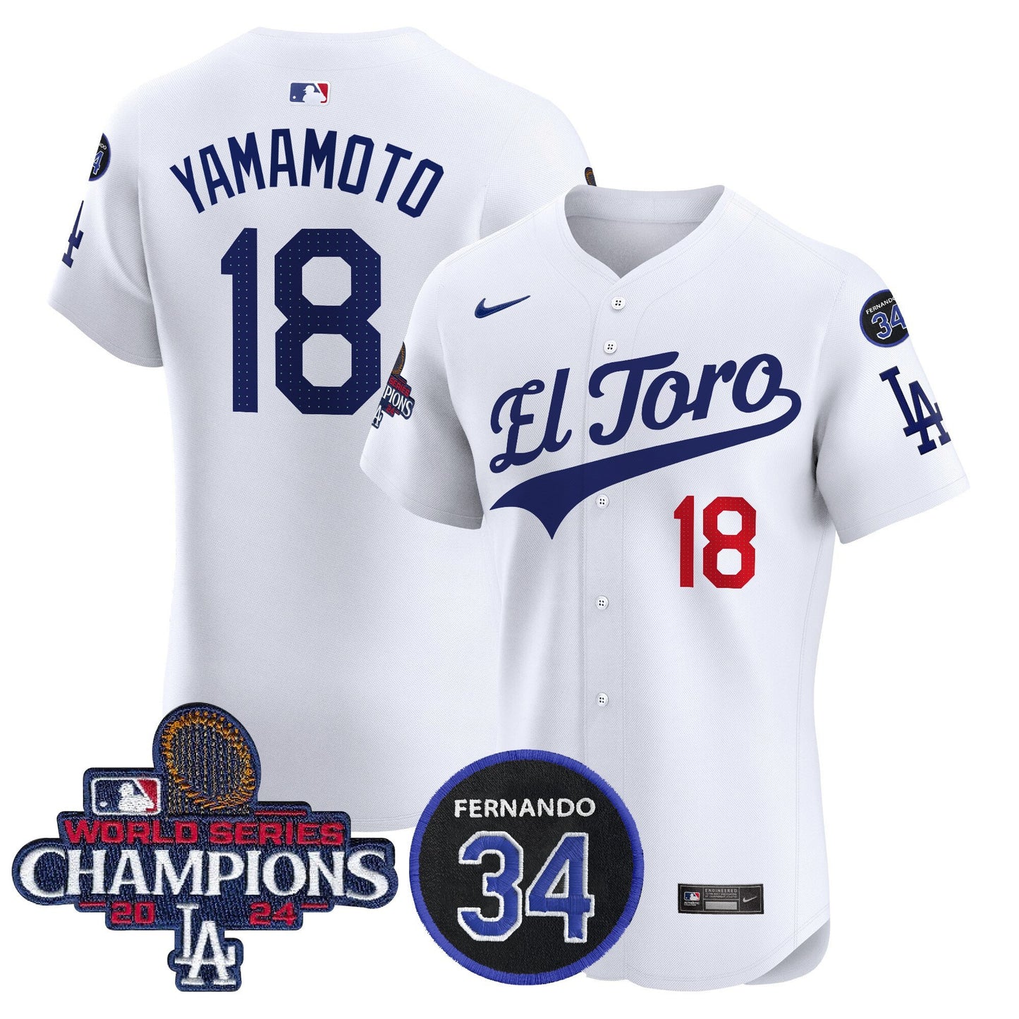 Dodgers El Toro 2024 World Series Champions Patch Vapor Premier Elite Jersey - All Stitched