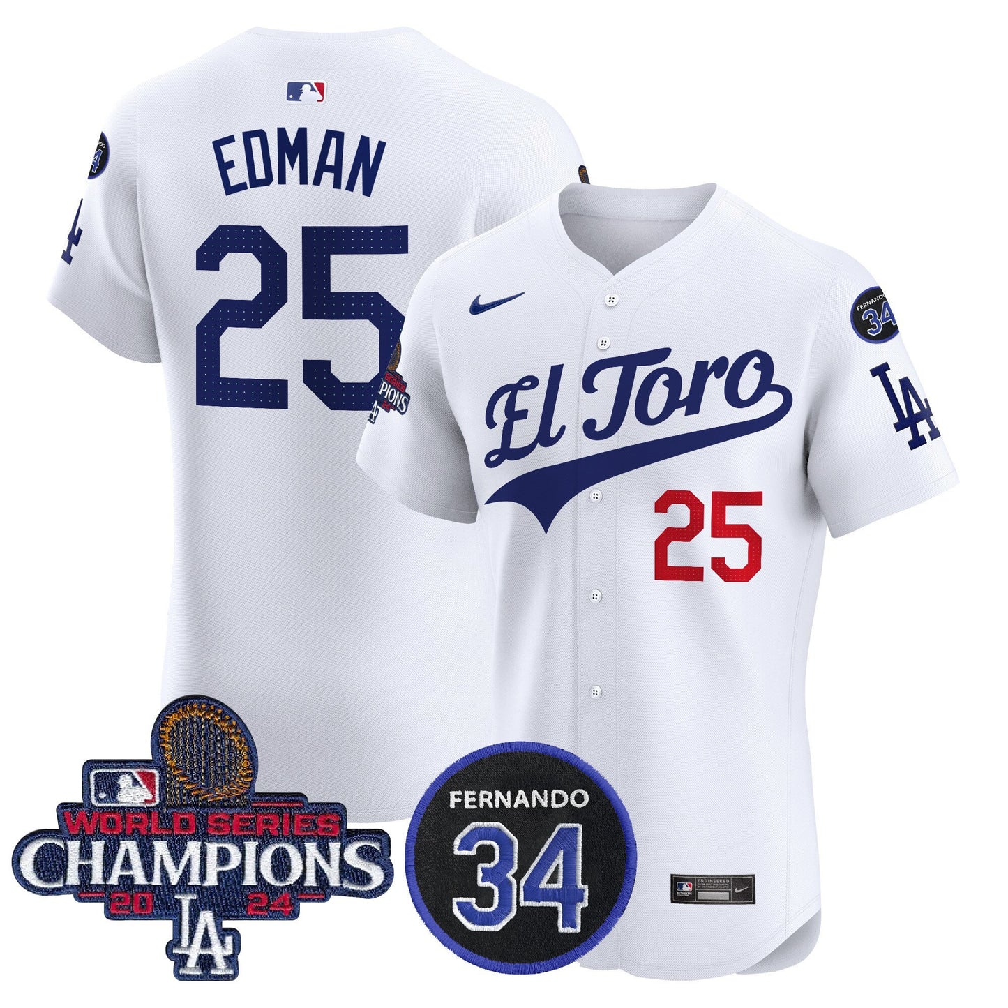 Dodgers El Toro 2024 World Series Champions Patch Vapor Premier Elite Jersey - All Stitched