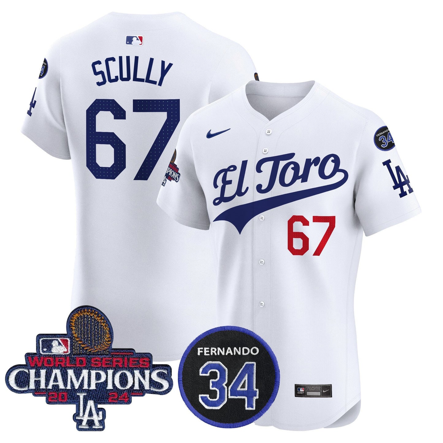 Dodgers El Toro 2024 World Series Champions Patch Vapor Premier Elite Jersey - All Stitched