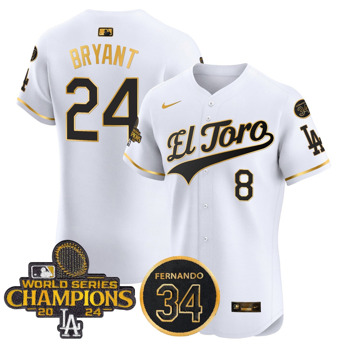 Dodgers El Toro 2024 World Series Champions Patch Vapor Premier Elite Jersey - All Stitched