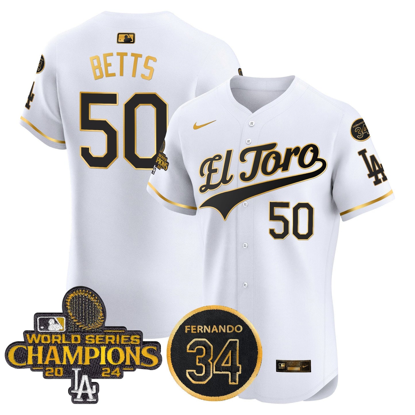 Dodgers El Toro 2024 World Series Champions Patch Vapor Premier Elite Jersey - All Stitched