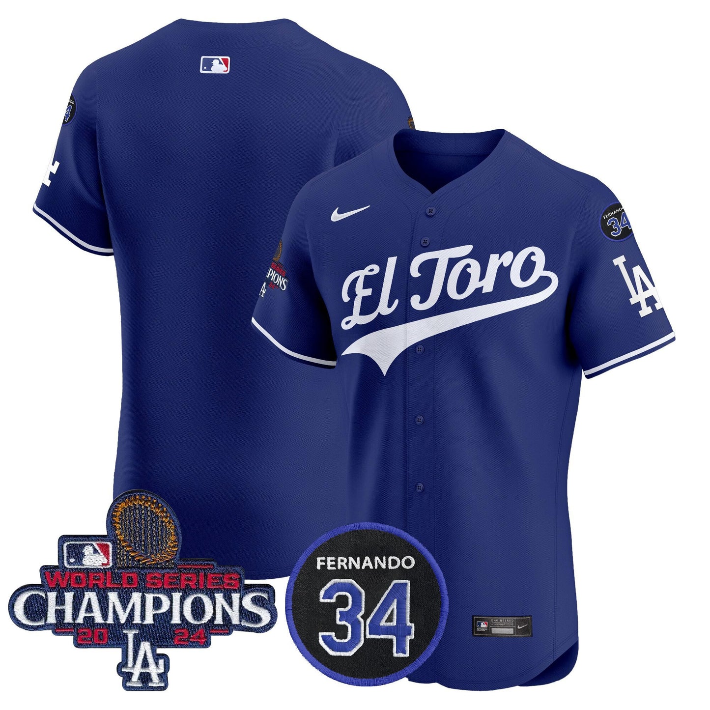 Dodgers El Toro 2024 World Series Champions Patch Vapor Premier Elite Jersey - All Stitched