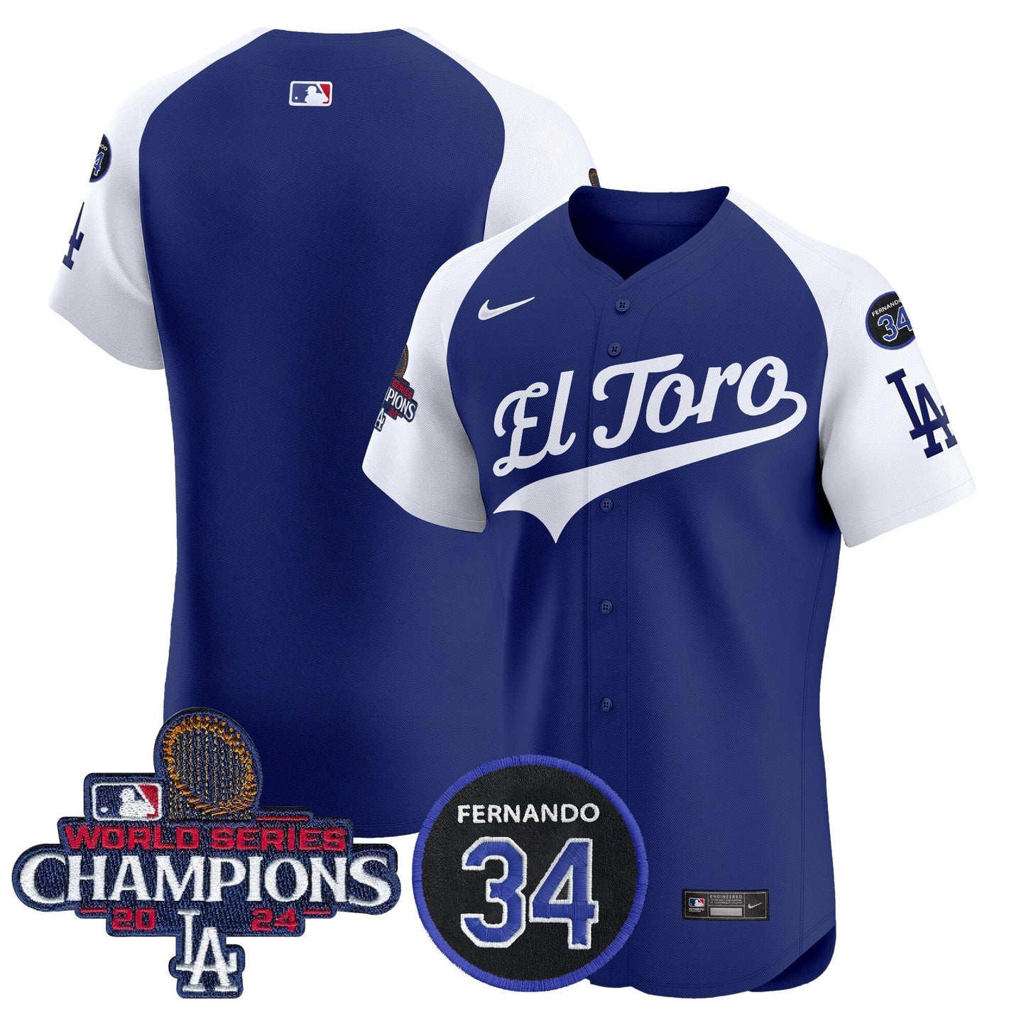 Dodgers El Toro 2024 World Series Champions Patch Vapor Premier Elite Jersey - All Stitched