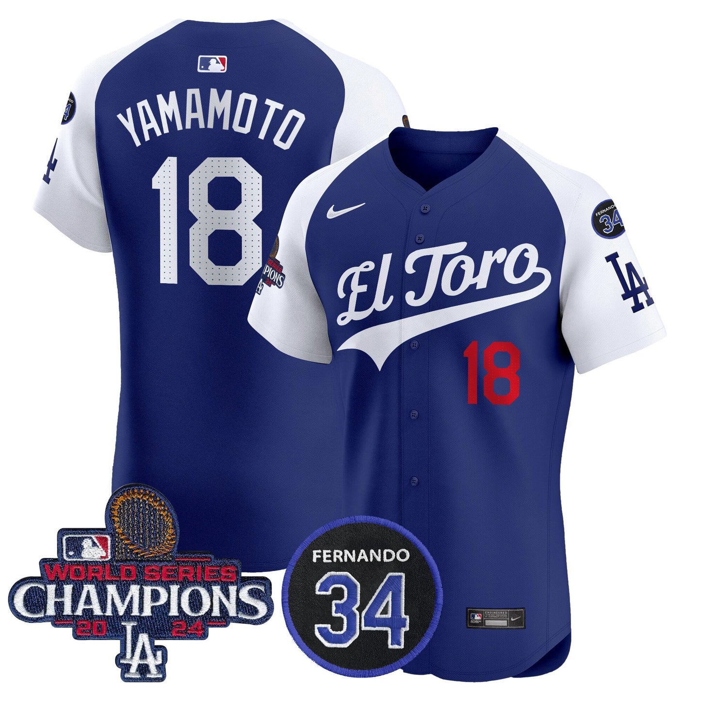 Dodgers El Toro 2024 World Series Champions Patch Vapor Premier Elite Jersey - All Stitched