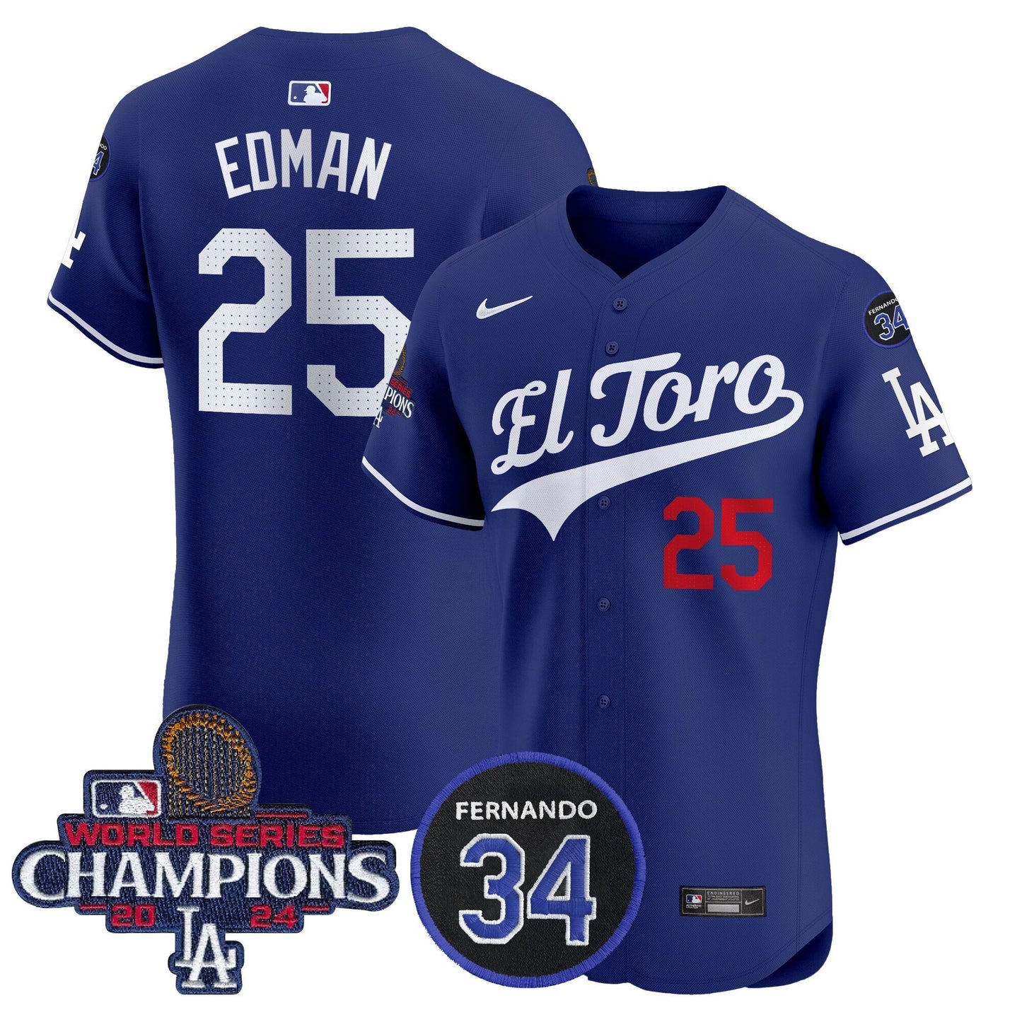 Dodgers El Toro 2024 World Series Champions Patch Vapor Premier Elite Jersey - All Stitched