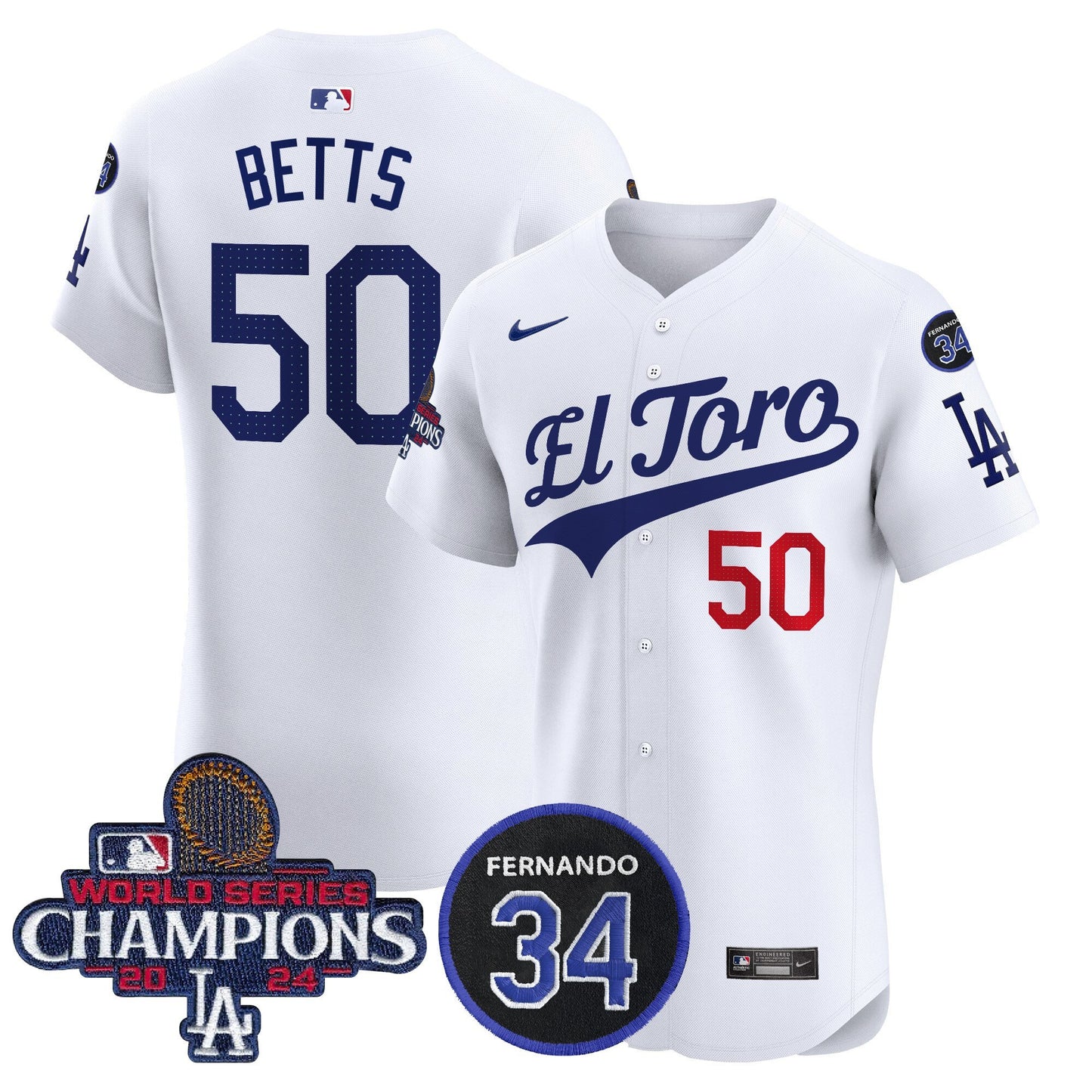 Dodgers El Toro 2024 World Series Champions Patch Vapor Premier Elite Jersey - All Stitched