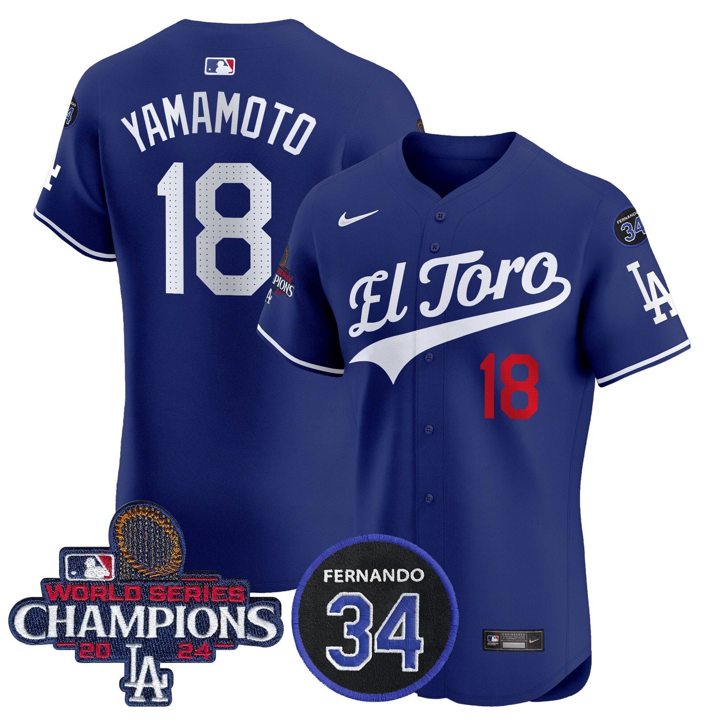 Dodgers El Toro 2024 World Series Champions Patch Vapor Premier Elite Jersey - All Stitched