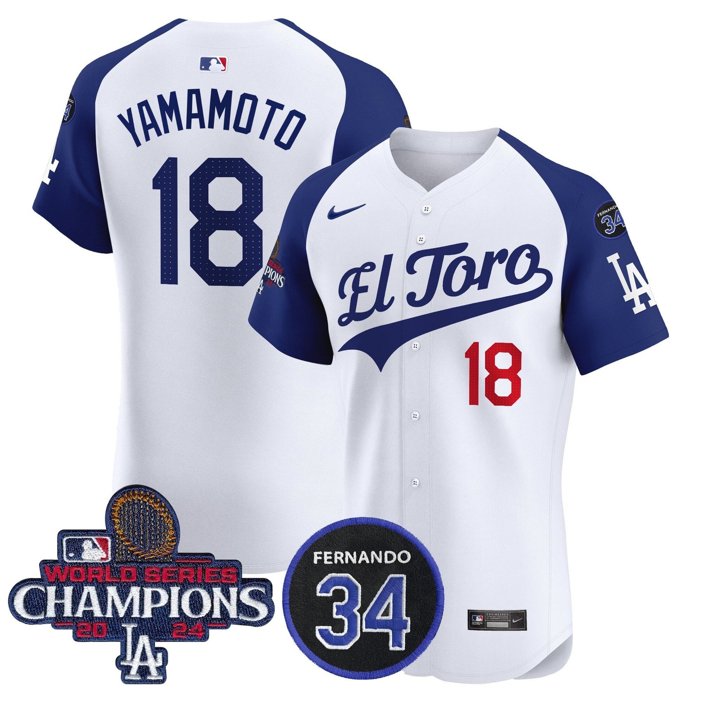 Dodgers El Toro 2024 World Series Champions Patch Vapor Premier Elite Jersey - All Stitched