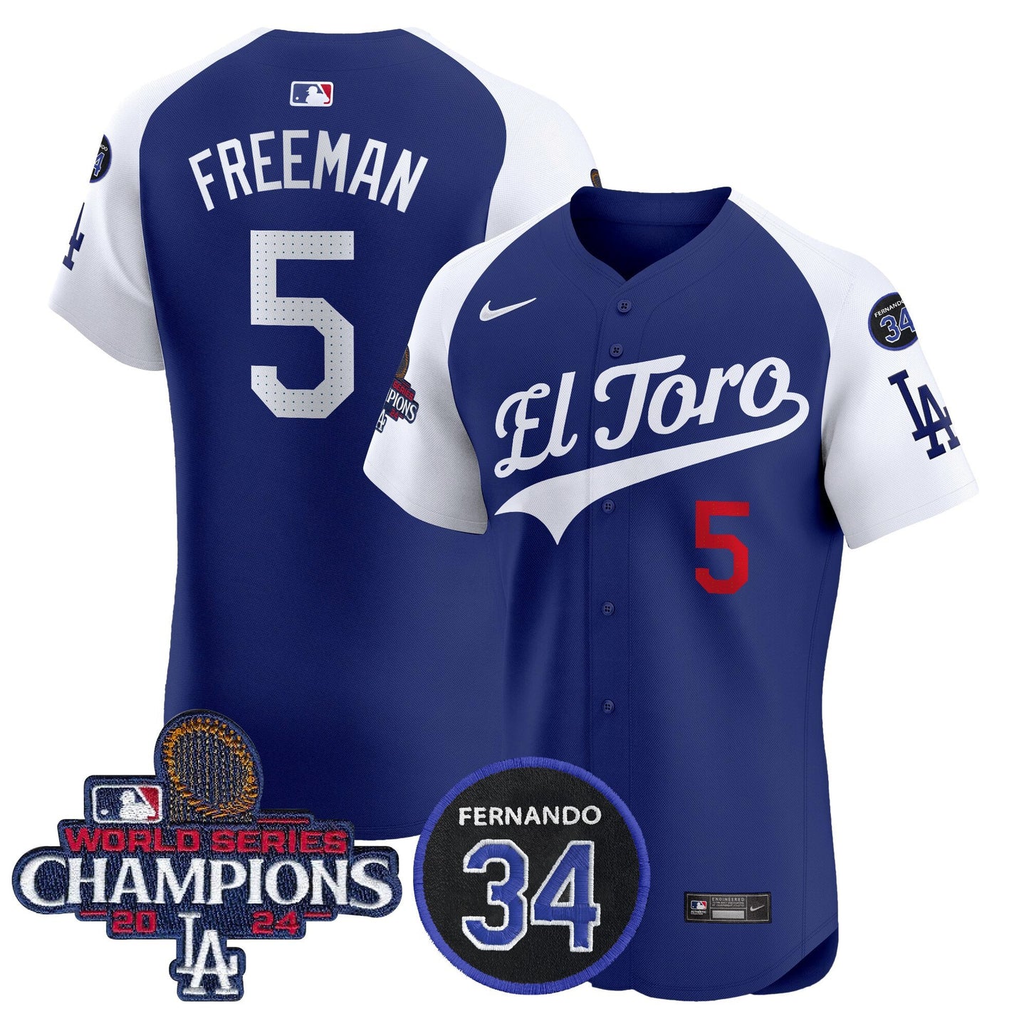 Dodgers El Toro 2024 World Series Champions Patch Vapor Premier Elite Jersey - All Stitched