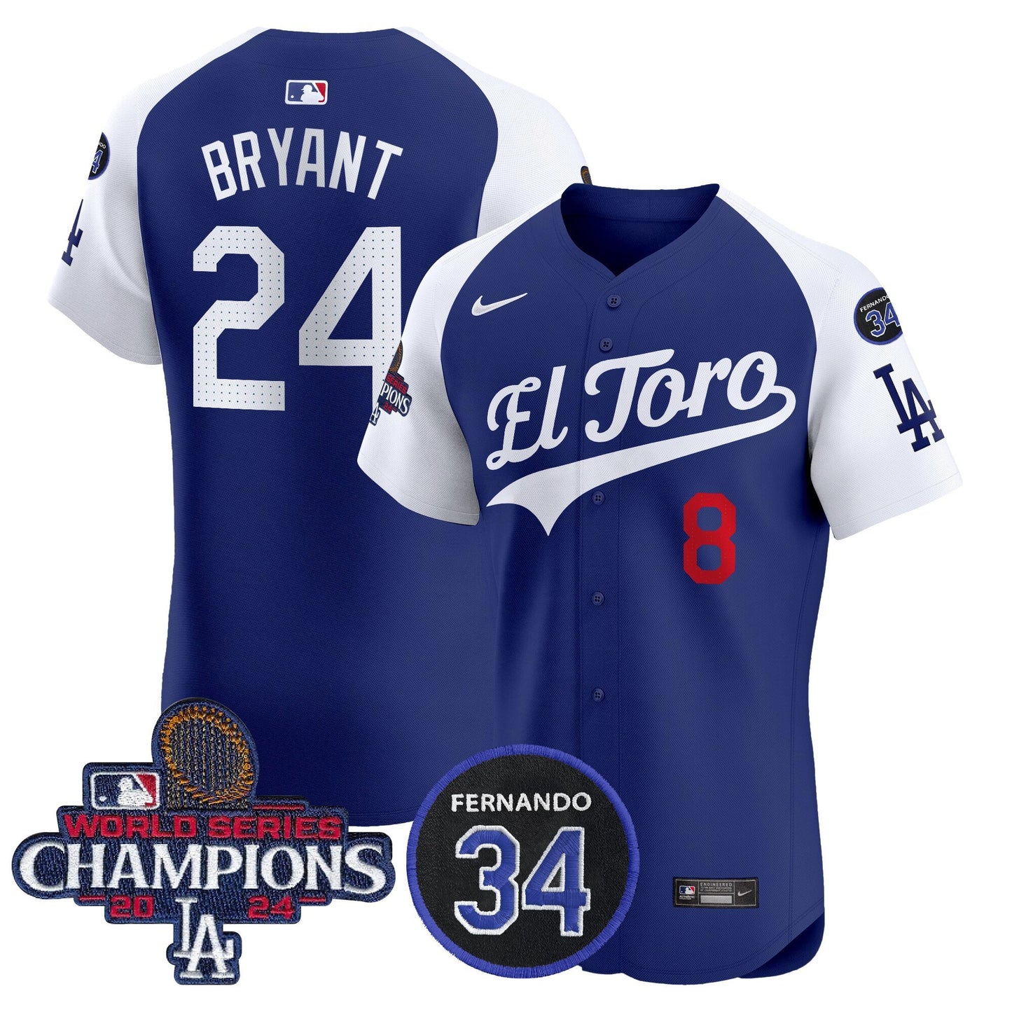 Dodgers El Toro 2024 World Series Champions Patch Vapor Premier Elite Jersey - All Stitched