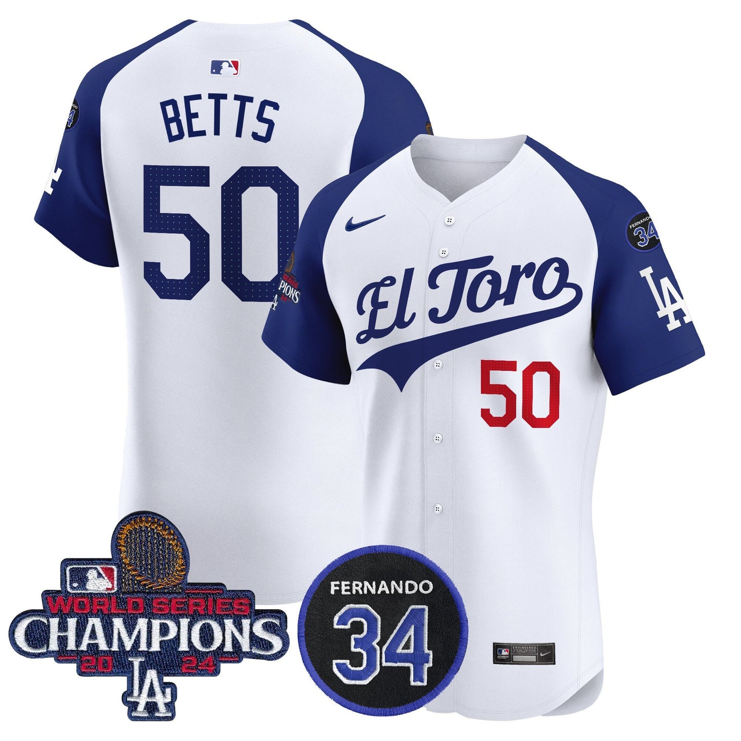 Dodgers El Toro 2024 World Series Champions Patch Vapor Premier Elite Jersey - All Stitched