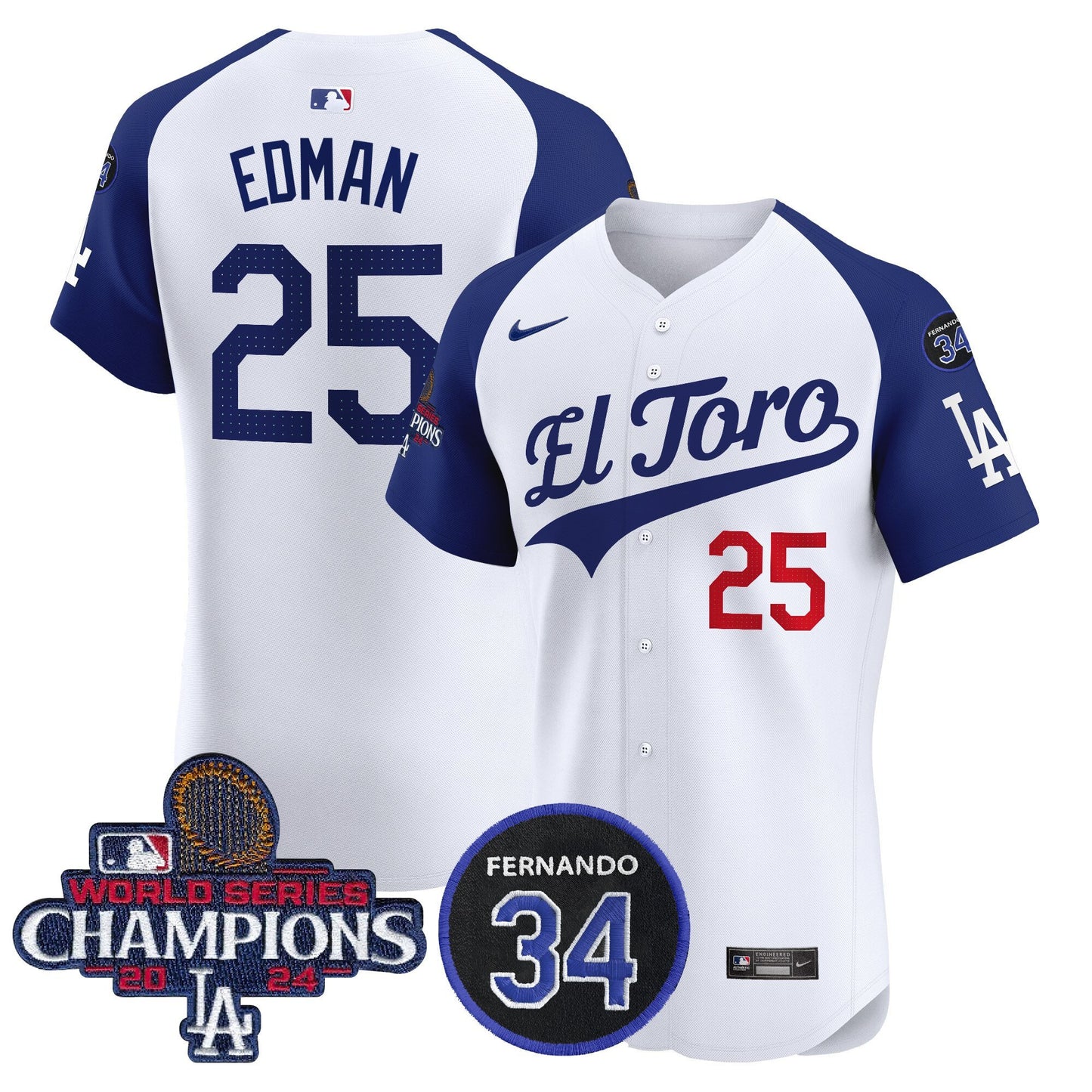 Dodgers El Toro 2024 World Series Champions Patch Vapor Premier Elite Jersey - All Stitched