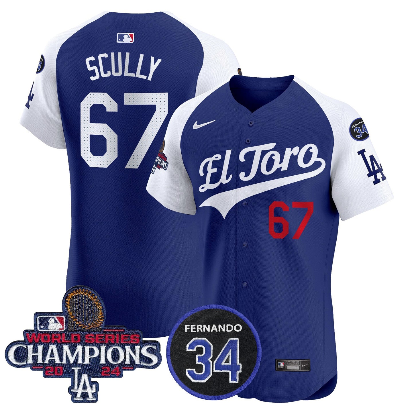 Dodgers El Toro 2024 World Series Champions Patch Vapor Premier Elite Jersey - All Stitched