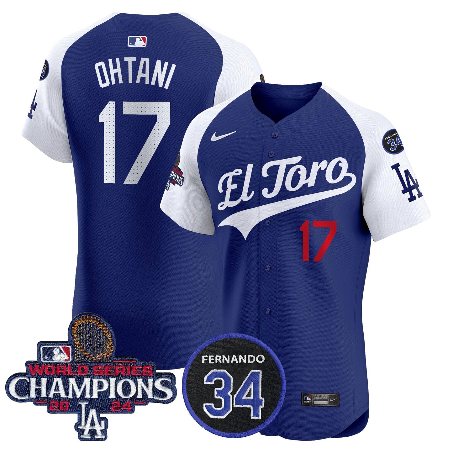 Dodgers El Toro 2024 World Series Champions Patch Vapor Premier Elite Jersey - All Stitched