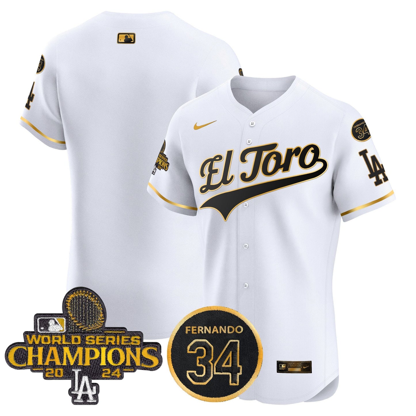 Dodgers El Toro 2024 World Series Champions Patch Vapor Premier Elite Jersey - All Stitched