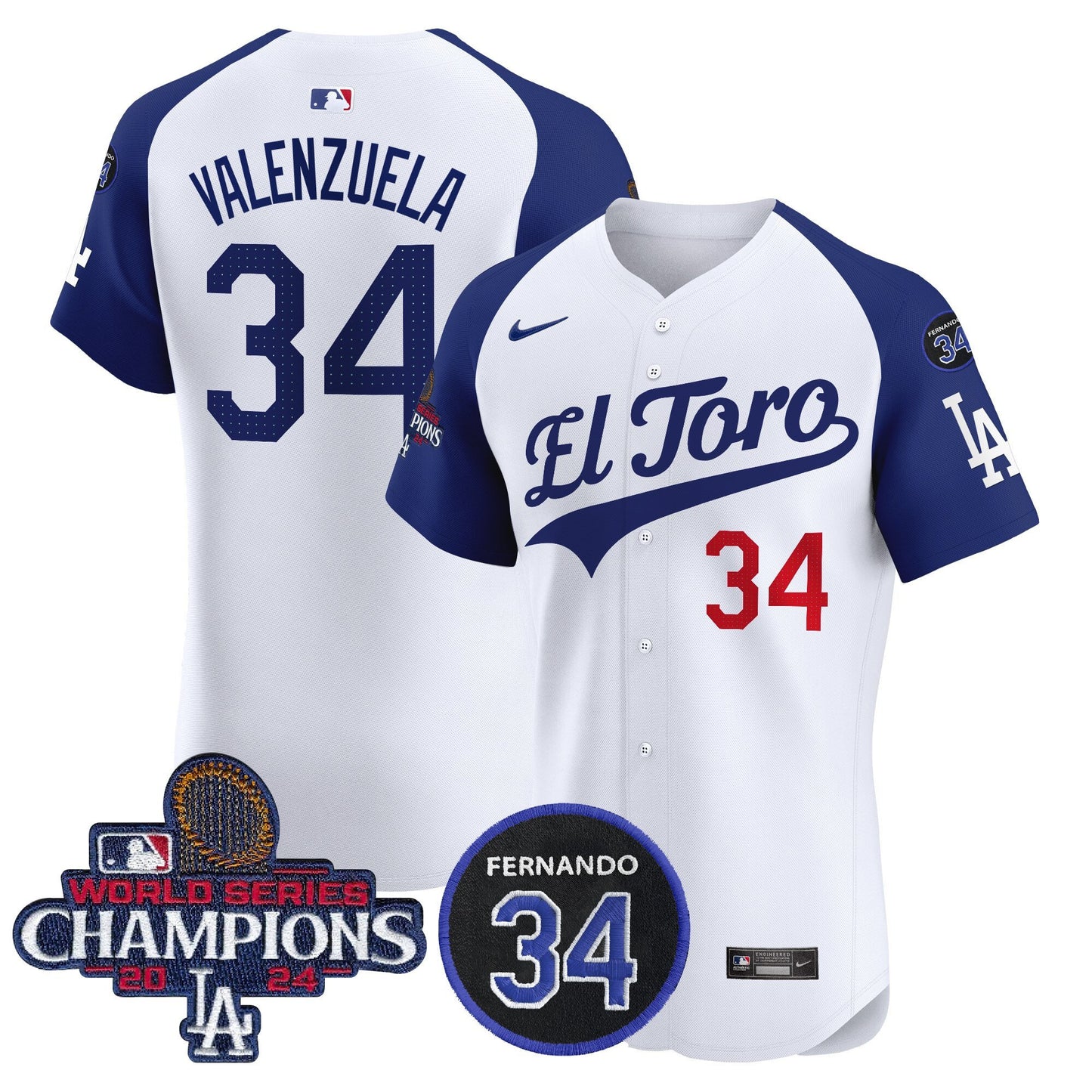 Dodgers El Toro 2024 World Series Champions Patch Vapor Premier Elite Jersey - All Stitched